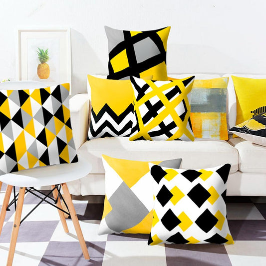 Yellow Black Geometric Pattern Square Cushion Cover Pillow Case Polyester Throw Pillows Cushions For Home Decor 45x45cm