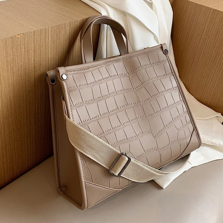 Stone Pattern PU Leather women handbag Large capacity Wide strap female Shoulder Bag 2022 New Brand Designer ladies Hand Bag