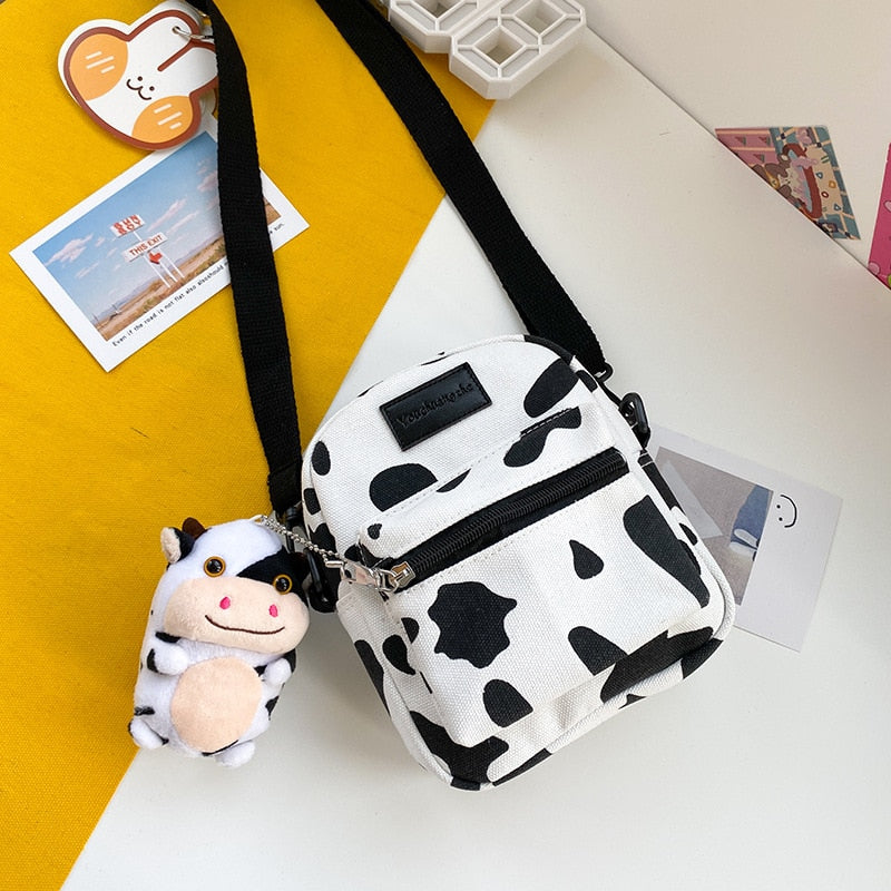 Hot Sale Cow Print Small Square Bag Canvas Crossbody Bag For Women Leisure Messenger Bag Women&#39;s Shoulder Bag Mobile Phone Purse