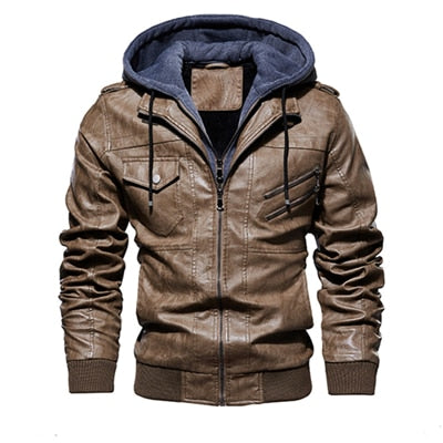 Mountainskin 2021 New Men&#39;s Hooded Leather Jackets Autumn Casual Motorcycle PU Jacket Biker Leather Coats Brand Clothing SA744