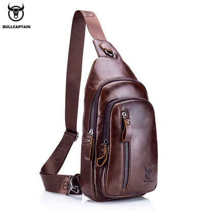 BULLCAPTAIN men&#39;s Genuine leather Casual Crossbody Bags Leather Chest Bag for men Fashion excursion bag&#39;s Can hold 7.9 inch iPai