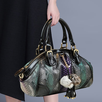 2022 New Fashion Women Handbag Tassel Dumpling Bag Female Soft Cowhide Leather Shoulder Messenger Bags Snake Pattern