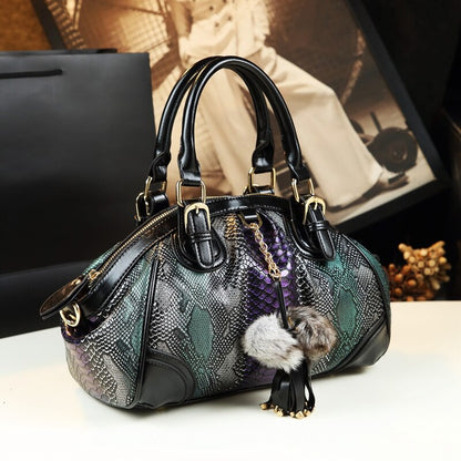 2022 New Fashion Women Handbag Tassel Dumpling Bag Female Soft Cowhide Leather Shoulder Messenger Bags Snake Pattern