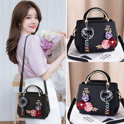 Fashion Flowers Designer Pu Leather Crossbody Bags for Women Vintage Small Shoulder Handbags Female Casual Top-Handle