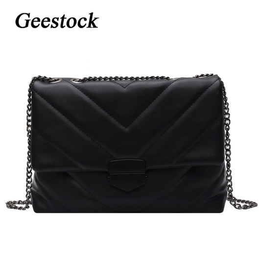 Geestock Women Chain  Shoulder Bags PU Leather Crossbody Messenger Bags Designer Ladies Fashion Vintage Trend Totes Handbags