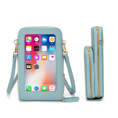 Transparent Touchable Phone Pocket Shoulder Bags For Women Pu Leather Ladies Crossbody Bag Female Small Messenger Purse Wallet
