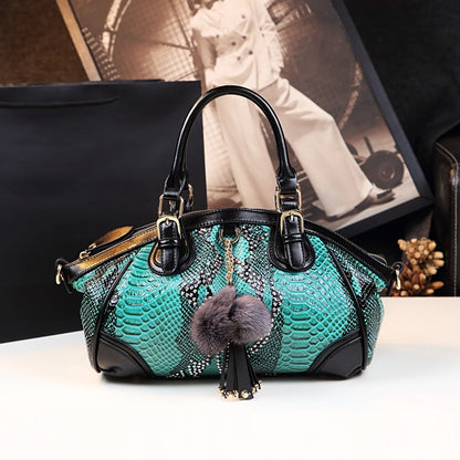 2022 New Fashion Women Handbag Tassel Dumpling Bag Female Soft Cowhide Leather Shoulder Messenger Bags Snake Pattern