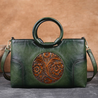 Johnature High Quality Leather Women Bag 2022 New Retro Handmade Embossed Shoulder Bags Large Capacity Female Messenger Bag