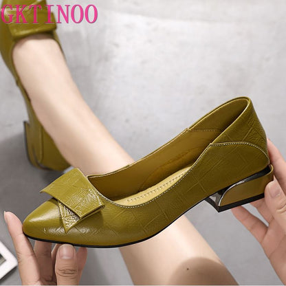 GKTINOO Brand Shoes Thick Heel Ladies Pumps Genuine Leather Pointed Toe Colorful Square Heels Party Handmade Shoes Women