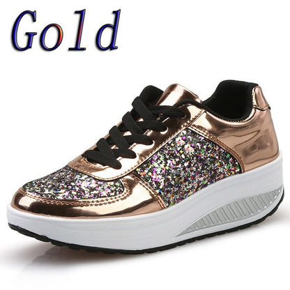 Women's Ladies Wedges Sneakers Sequins Shake Shoes Fashion Girls Sport Shoes Women Sneakers Woman Sneakers Shoes 2019 White Shoe