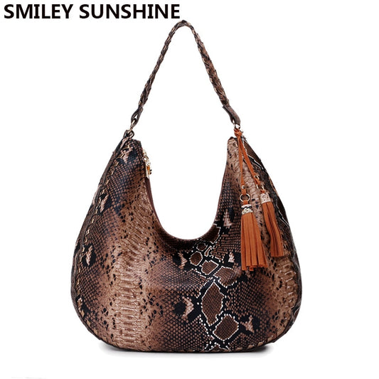 Womens Fashion Snake Print Big Women Bags Vintage Large Hobo Brown Shoulder Bag Female Purse and Handbags Ladies Hand Bags 2021