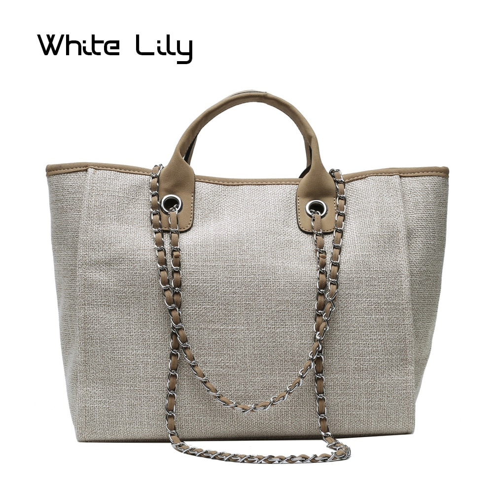 New Women Tote Bag Fashion Canvas Large Handbag Chains Shoulder Bags Ladies Big Messenger Bag Shopping Bag