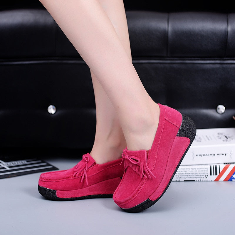 Women Flats Suede Women&#39;s Loafers Creepers Women Shoes Slip On Fringe Platform Shoes Women Casual Shoes Ladies Moccasins 56