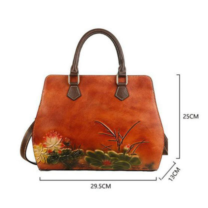 Johnature Handmade First Layer Cow Leather Women Bag 2022 New Vintage Embossing Shoulder Bags Large Capacity Leisure Handbag