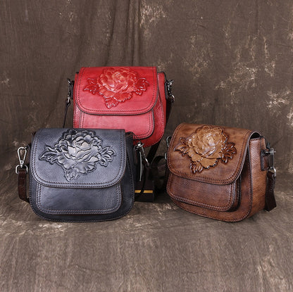 Gykaeo High Quality Woman Vintage Sling Messenger Shoulder Bags Female Leisure Small Embossed Women Genuine Leather Floral Bag