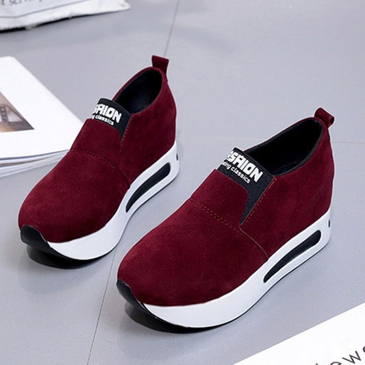 Casual Platform Ladies Sport  Sneakers Women&#39;s Shoes Fashion Casual Flock Slip-On Thick Sewing Wedges Shoes Chaussures Femme