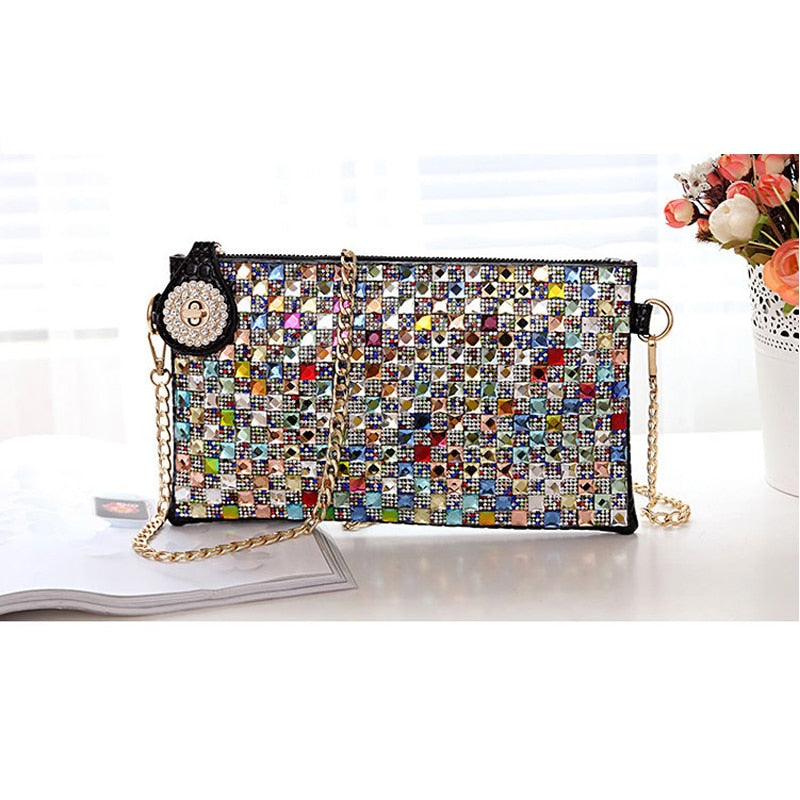 Colorful Rhinestone Women Clutch Bag Designer Luxury Diamond Ladies Evening Bag Chic Shoulder Crossbody Bags Party Small Purse