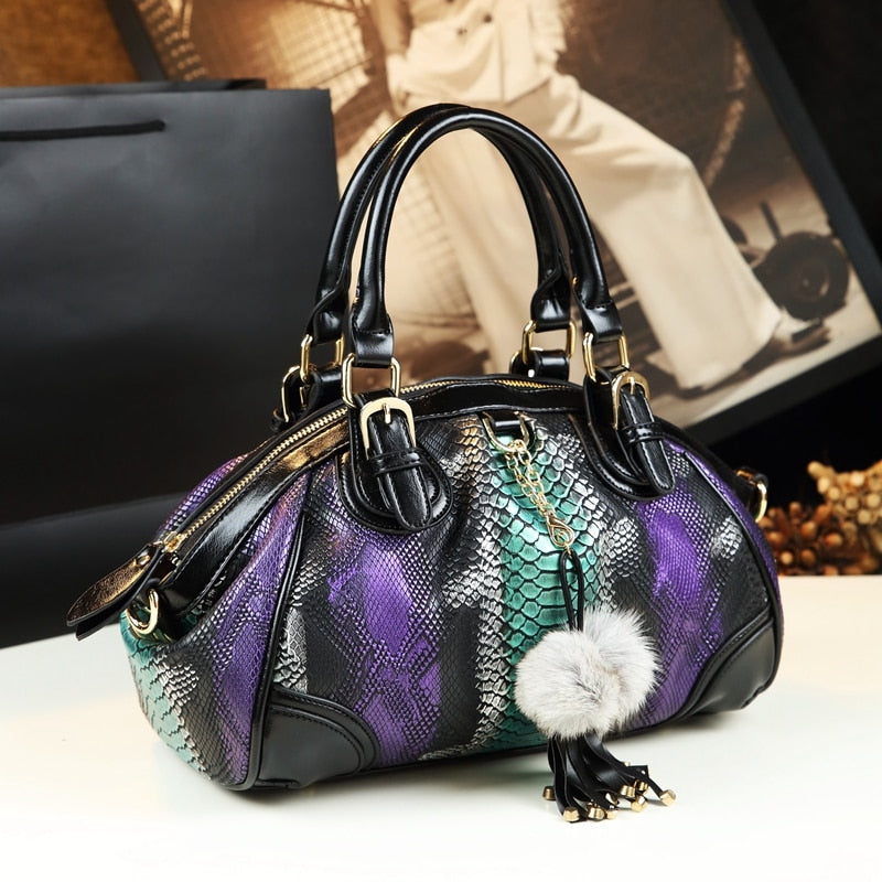 2022 New Fashion Women Handbag Tassel Dumpling Bag Female Soft Cowhide Leather Shoulder Messenger Bags Snake Pattern