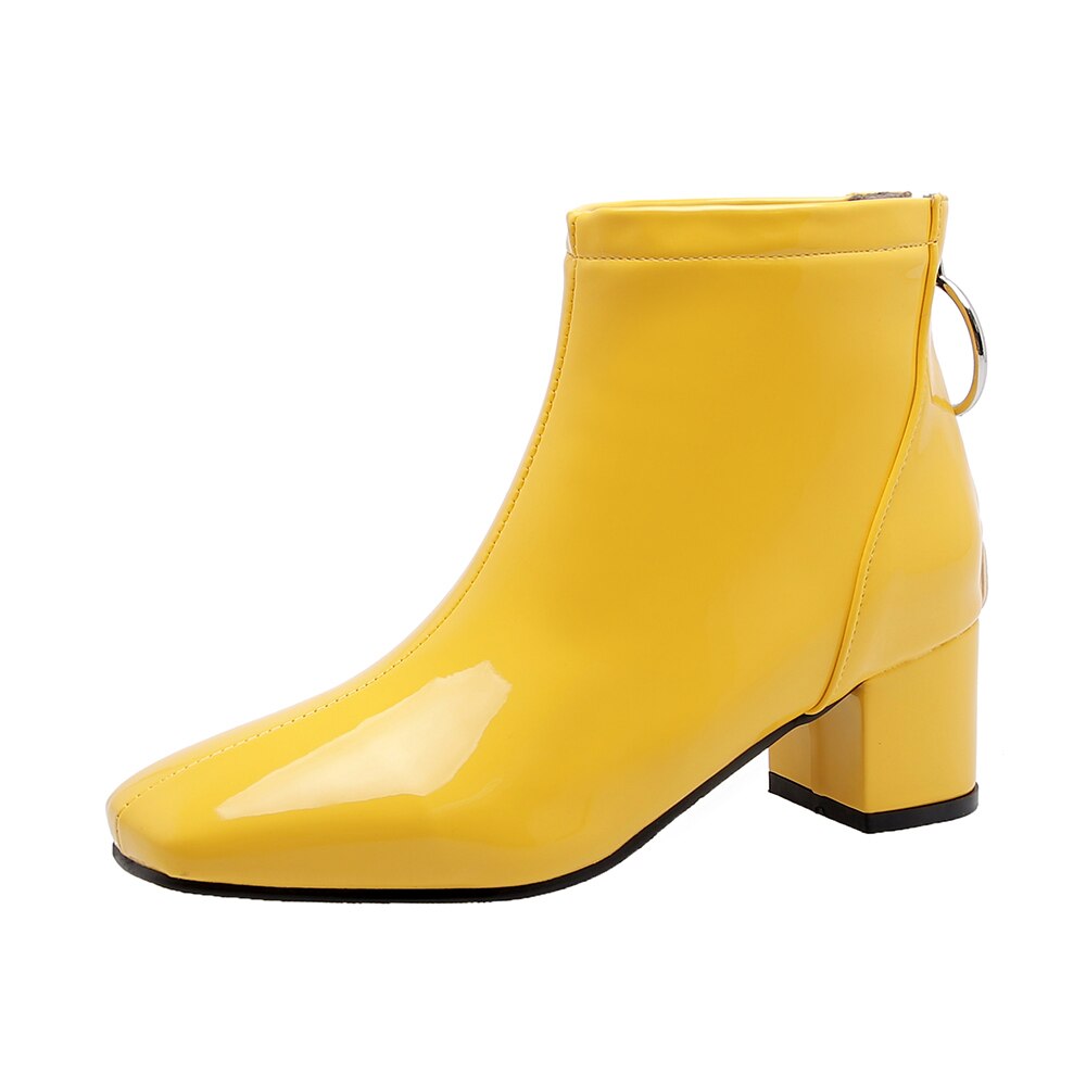 autumn Women ankle Boots fashion simple slip-on Bright leather platform Booties feminina yellow purple Thick with shoes woman 38