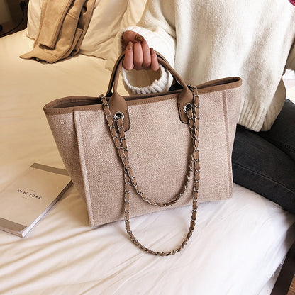 New Women Tote Bag Fashion Canvas Large Handbag Chains Shoulder Bags Ladies Big Messenger Bag Shopping Bag