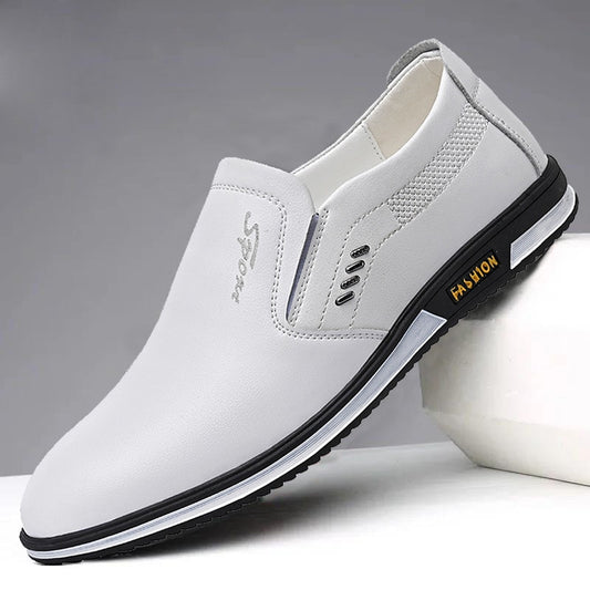 2021 shoes Men&#39;s casual leather spring winter men&#39;s casual shoes breathable British leather shoes white leather shoes slip-on