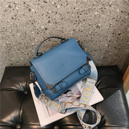 Totes Bags Women Small Handbags Solid Color High Quality PU Leather Ladies Shoulder Bags Vintage Wide Strap Female Messenger Bag
