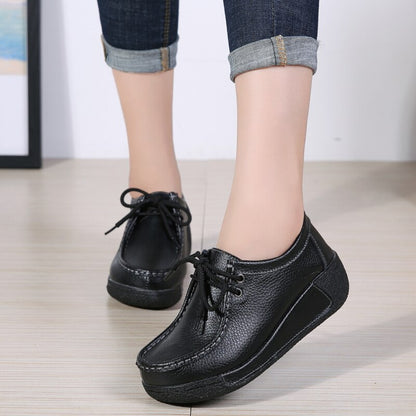 Women Flats Comfortable Loafers Shoes Woman Breathable Leather Lace-up Sneakers Women Fashion Black Soft Casual Shoes Female