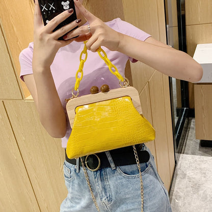 Vintage Wooden Tote Bag Women Chain Crossbody Bags Designer Alligator Pattern Shoulder Bag Luxury Handbgas Female Clutch Bag