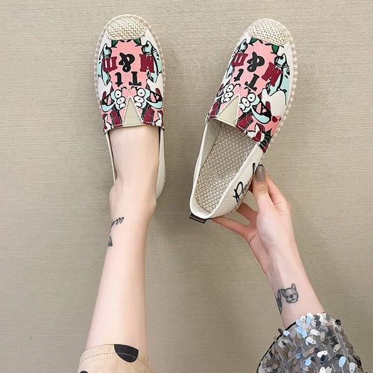 Spring Autumn New Slip on Shallow Antiskid Flat Canvas Women Fisherman Shoes Comfortable Breathable Printing Flats Women's Flats