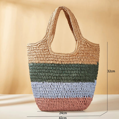 Fashion Straw Women Shoulder Bags Paper Woven Female Handbags Large Capacity Summer Beach Straw Bags Casual Tote Purses 2022