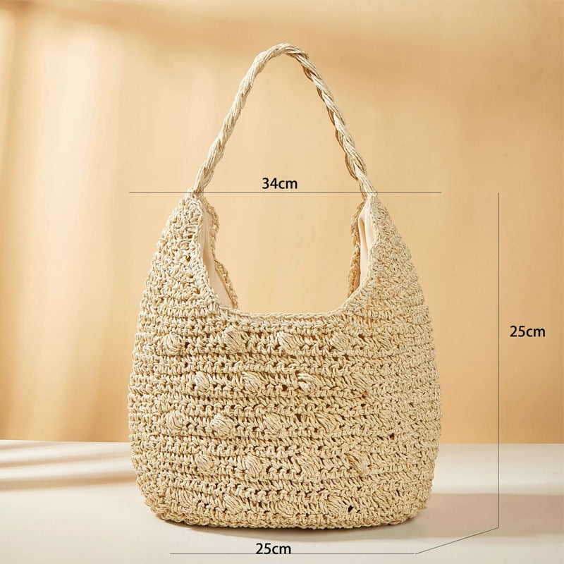 Fashion Straw Women Shoulder Bags Paper Woven Female Handbags Large Capacity Summer Beach Straw Bags Casual Tote Purses 2022