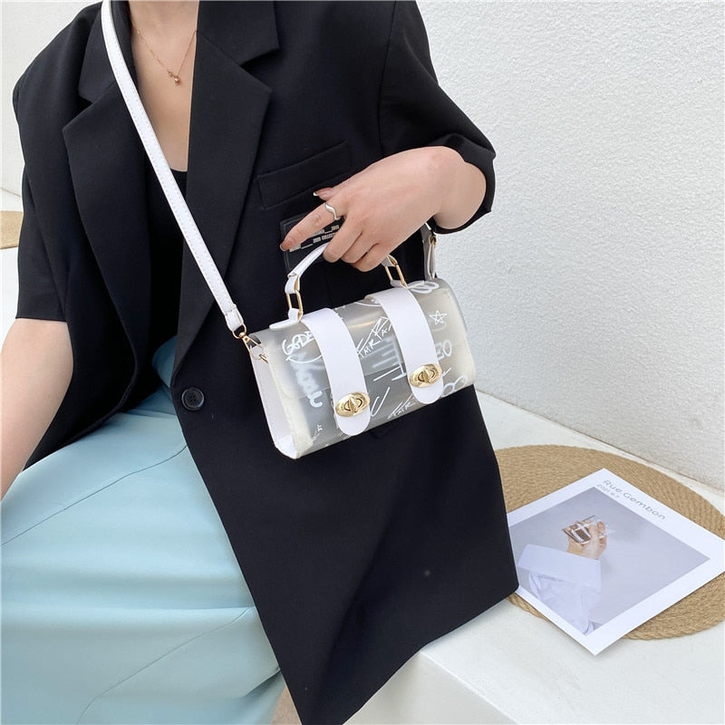2022 New Women Shoulder Bag PVC Transparent Graffiti Messenger Female Bag Small Designer Handbag Purse Crossbody Bags for Women