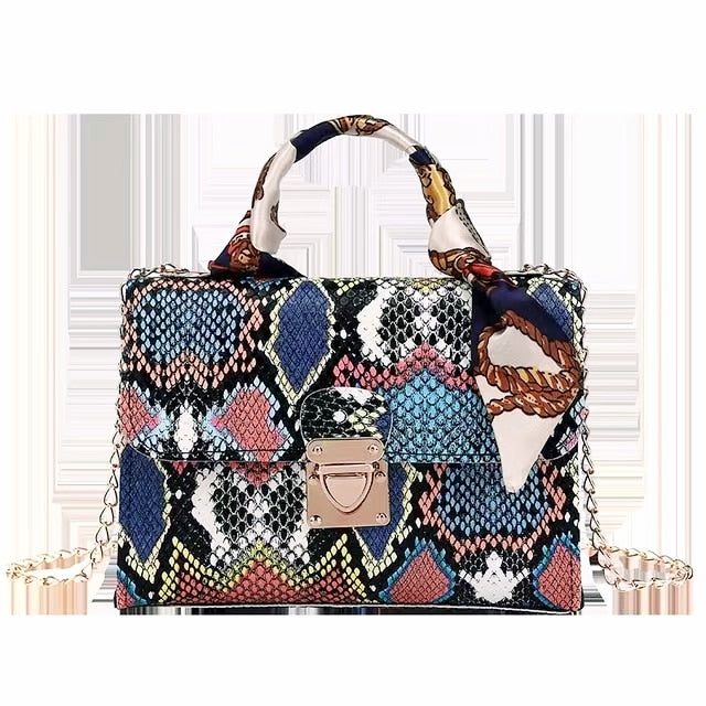 New Fashion Women Bag Crocodile Pattern Silk Scarf Shoulder Bag Crossbody Messenger Bags Small Square Mobile Phone Coin Purse