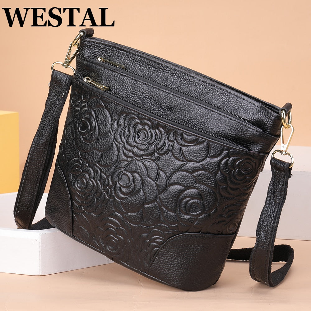 WESTAL Women's Shoulder Bag Genuine Leather Purse Black Crossnody Bags for Women Luxury Designer Woman Bags Flap bolsas 8363