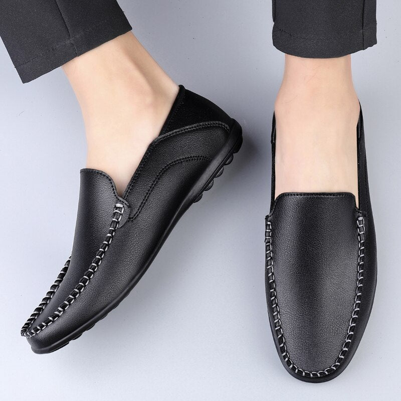 Valstone White Leather casual shoes men Autumn Slip-on loafers soft italian leather flats super light Moccasins Plus size 38-47