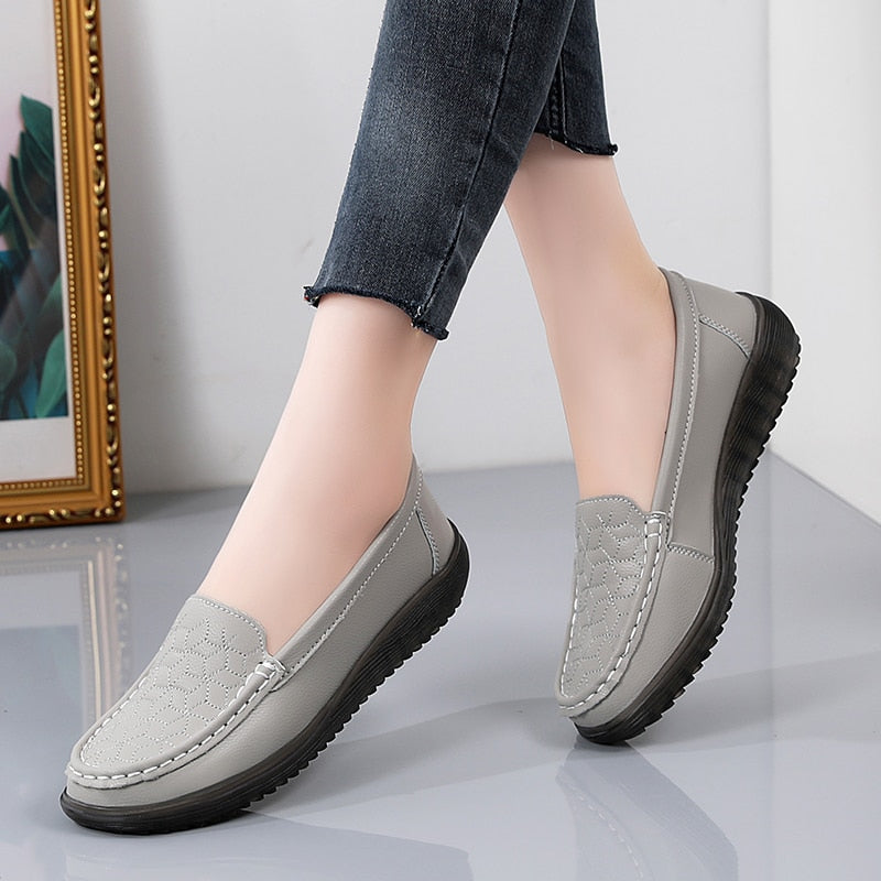 2022 New Women Flats Shoes Women Genuine Leather Shoes Woman Loafers Slip On Ballet Flats Ballerines Flats Walking Plus Size