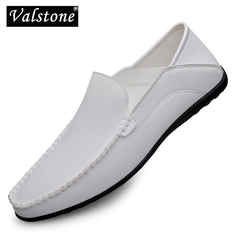 Valstone White Leather casual shoes men Autumn Slip-on loafers soft italian leather flats super light Moccasins Plus size 38-47