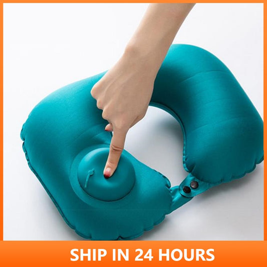 U-Shape Travel Pillow Automatic Air Inflatable Airplane Car Pillows Ring Pillow Folding Press Type Bed Pillows Neck Cushion 2