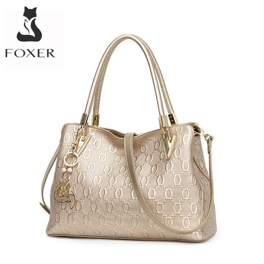 FOXER Women&#39;s Crossbody Shoulder Bags Female Split Cow Leather Handbag Fashion Lady Totes Top Handle Purse All-match Office Bag