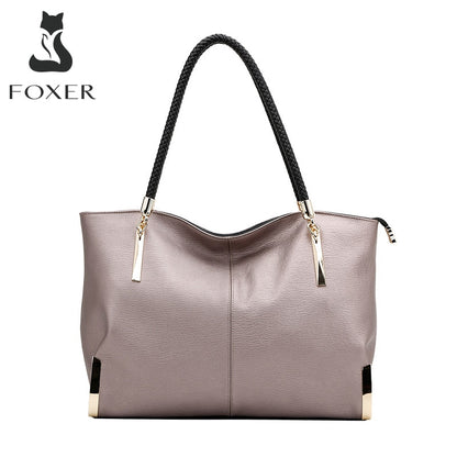 FOXER Brand Women Purse Split Leather Handbag Female Shoulder Bag Designer Luxury Lady Tote Large Capacity Zipper Top Handle Bag