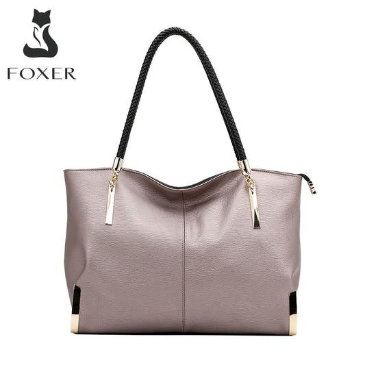 FOXER Brand Women Purse Split Leather Handbag Female Shoulder Bag Designer Luxury Lady Tote Large Capacity Zipper Top Handle Bag