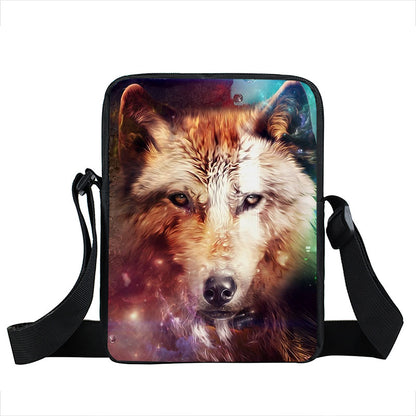 Cool Moon and Howling Wolf Print Small Shoulder Bag Women Handbag Mens Crossbody Bags Adult Book Bag Student Messenger Bags