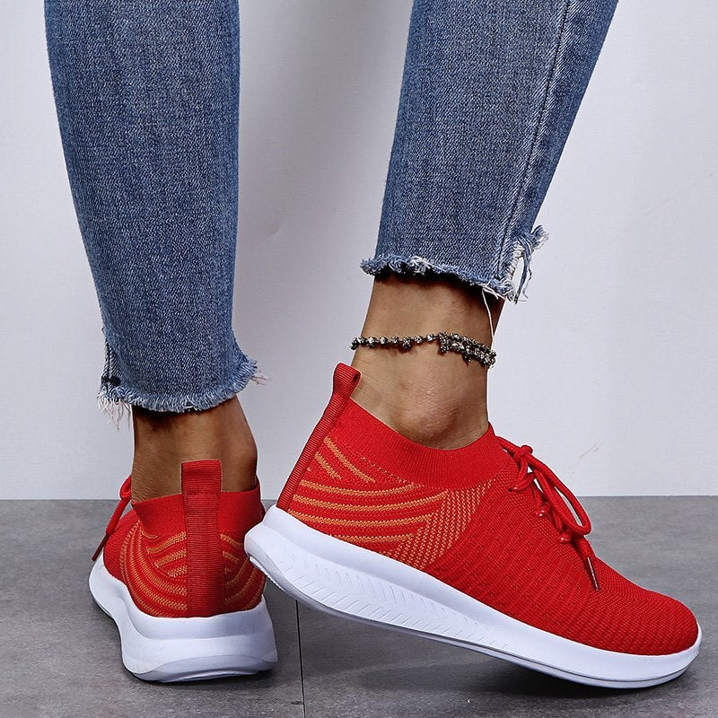 Large Size Women's Shoes 2022 Spring and Summer New Flying Woven Lace Thick Bottom Women's Casual Shoes  Platform Sneaker