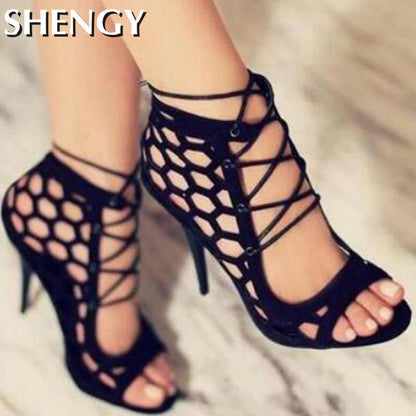 Women&#39;s Sandals Fine High-heeled Fashion 2020 Casual Fighter High Heels Women&#39;s Shoes Summer Cross Strap Sandals