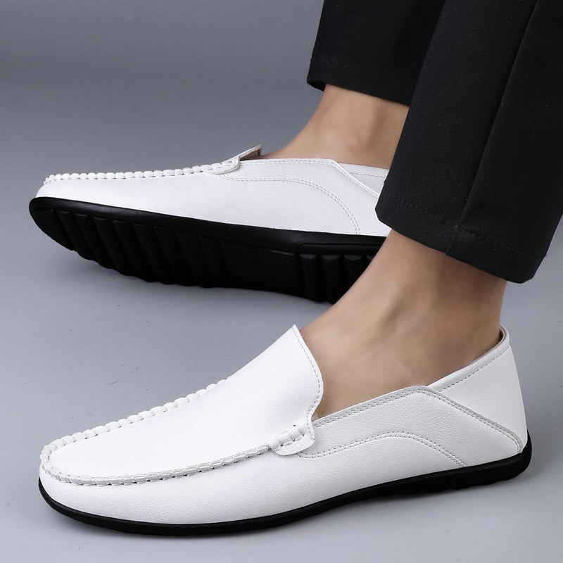 Valstone White Leather casual shoes men Autumn Slip-on loafers soft italian leather flats super light Moccasins Plus size 38-47