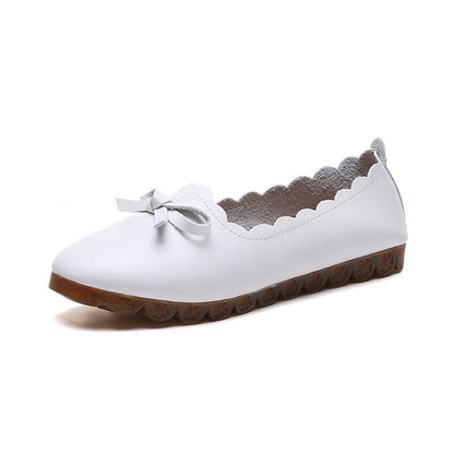 Solid Leather Flats Shoes Woman Bow Knot Slip on Shallow Round Toe Platform Shoes for Women Shoes Plus Size Zapatos De Mujer
