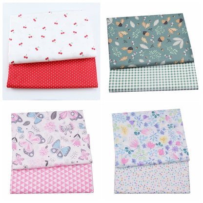 2pcs Pink Cherry Dot Floral Cotton Baby Child Fabric, Sewing Quilting Fat Quarters Textile Fabric For Making Bed Sheet Clothes