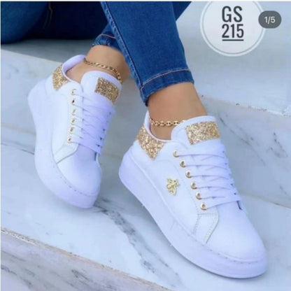 Women Casual Platform Shoes Fashion Butterfly Decoration Round Toe Lace-Up Sneakers Leather Ladies Vulcanized Shoes Tênis Mujer