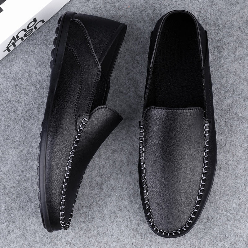 Valstone White Leather casual shoes men Autumn Slip-on loafers soft italian leather flats super light Moccasins Plus size 38-47