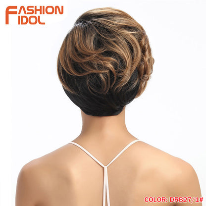 FASHION IDOL Short Wavy Synthetic Hair Wigs Ombre 10 Inch Bob Wigs For Women Heat Resistant Synthetic Wigs